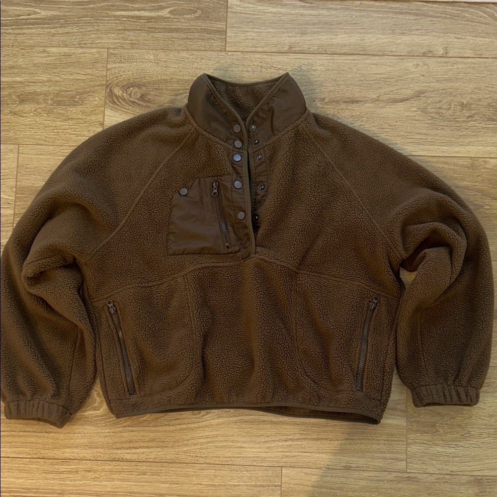 Amazon Brown Fleece Snap Pullover Jacket